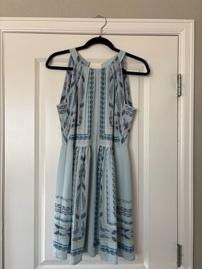 BCBGMaxAzria Pale Blue Geometric Halter Mini Dress